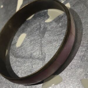 Bracelet pink abalone shell inlay over copper bangle 3 inch diameter